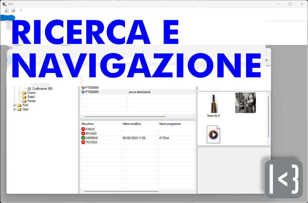 Schermata ricerca lavorazioni GL